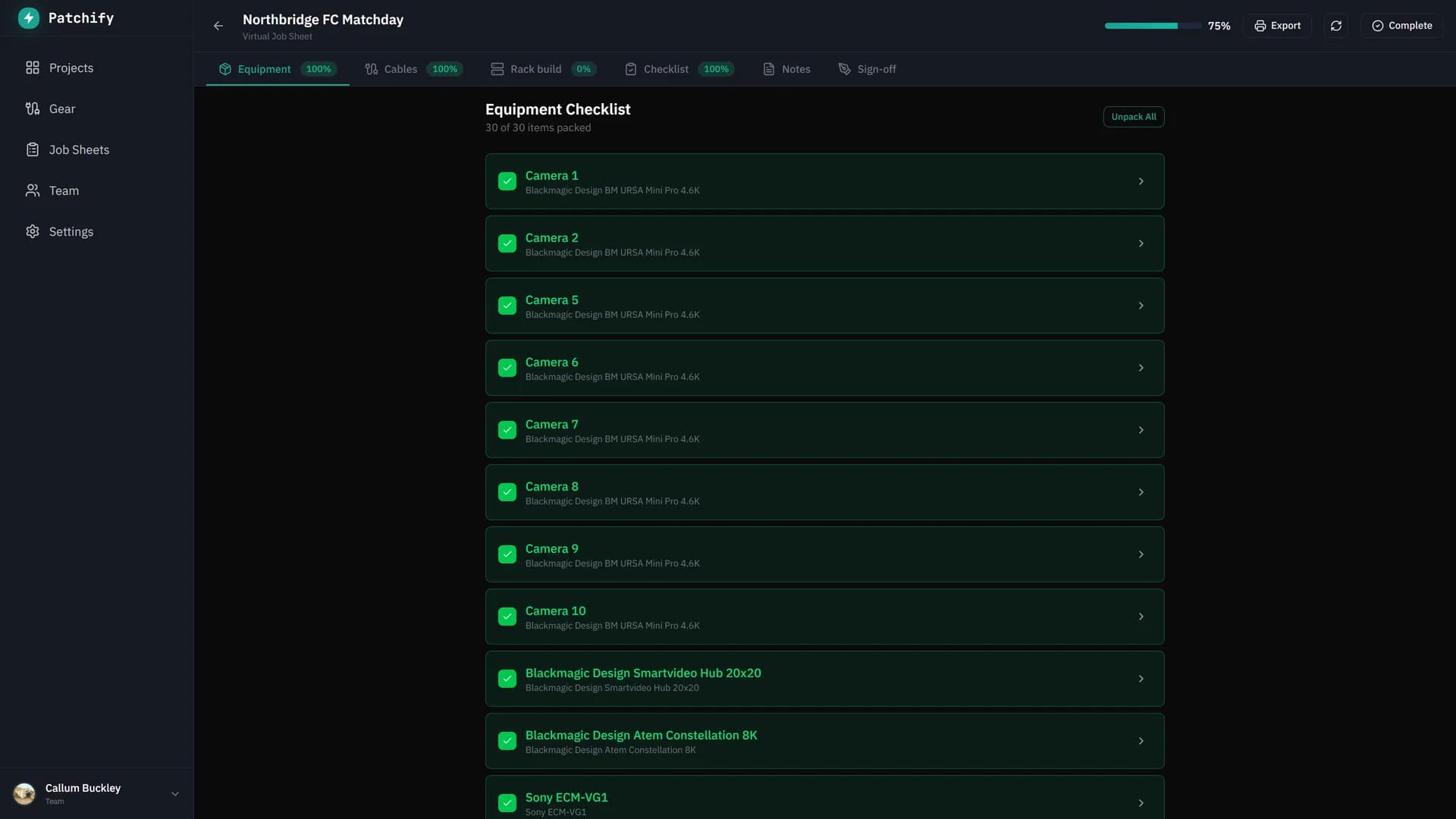 Job Sheet interface