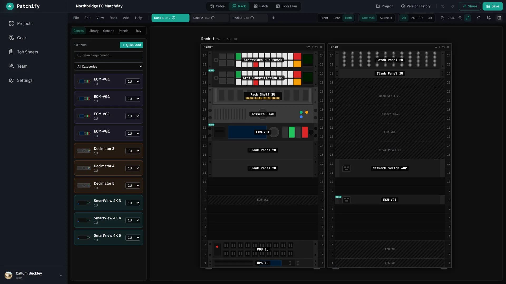 Rack Builder interface