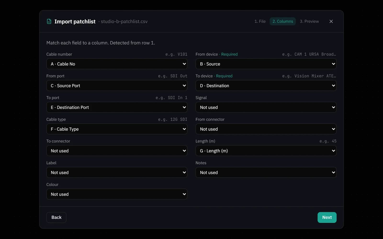 Importing a patchlist CSV with its columns matched automatically