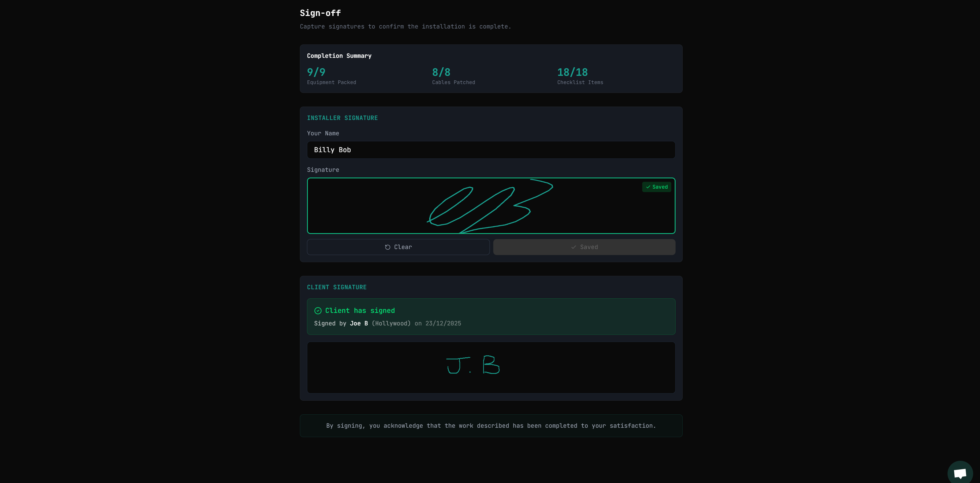 Interface da ficha de serviço
